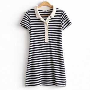 Universal Thread Striped Polo Dress Navy White Cotton Short Sleeve S